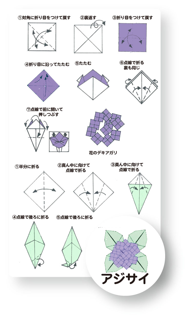 Origamiを折ってみましょう あじさい 保育求人ポータルサイト 保育情報どっとこむ